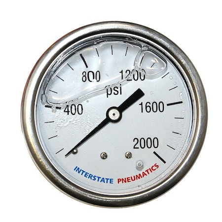 Interstate Pneumatics Oil Filled Pressure Gauge 2000 PSI 2-1/2 Inch Dial 1/4 Inch NPT Rear Mount G7122-2000